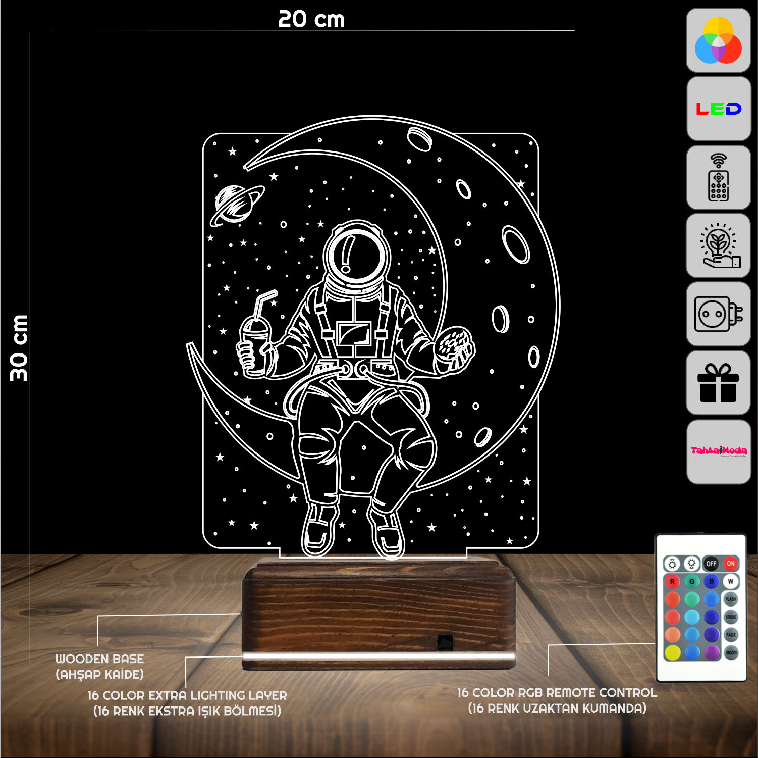 Космонавт на Луне — 3D LED Ночник | Подарок детям