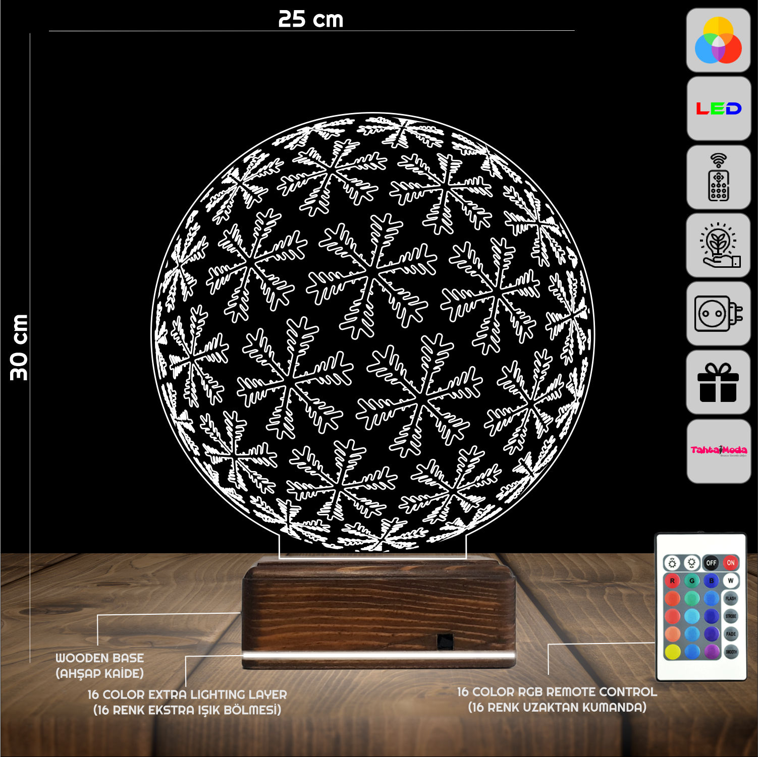 Снежинки в шаре — 3D LED Ночник | Подарок на Новый Год