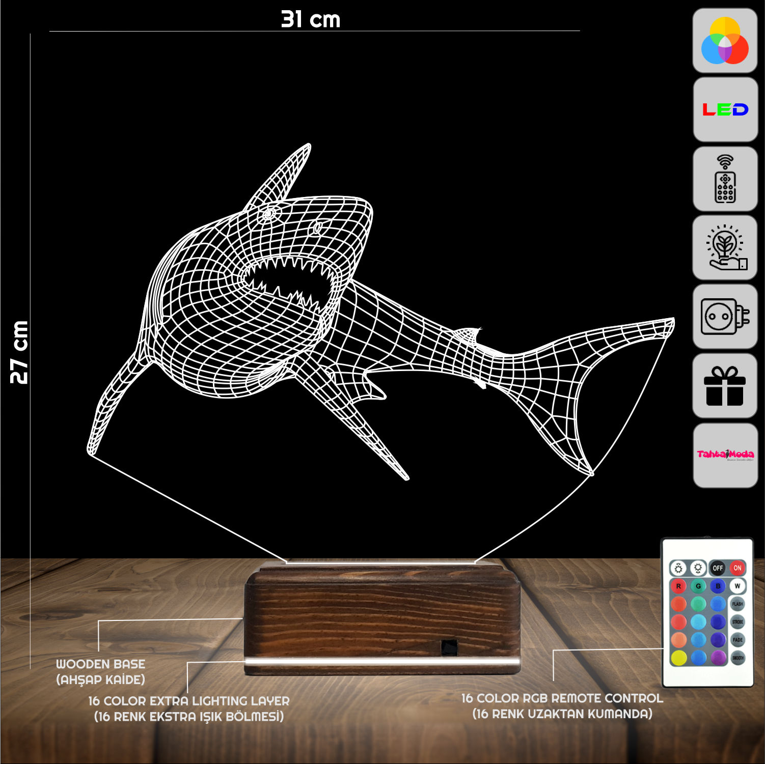 Акула — 3D LED Ночник | Подарок мальчику