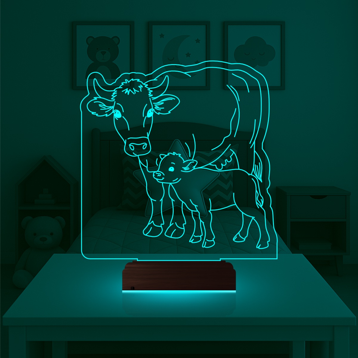 Корова с теленком — 3D LED Ночник | Подарок ребенку