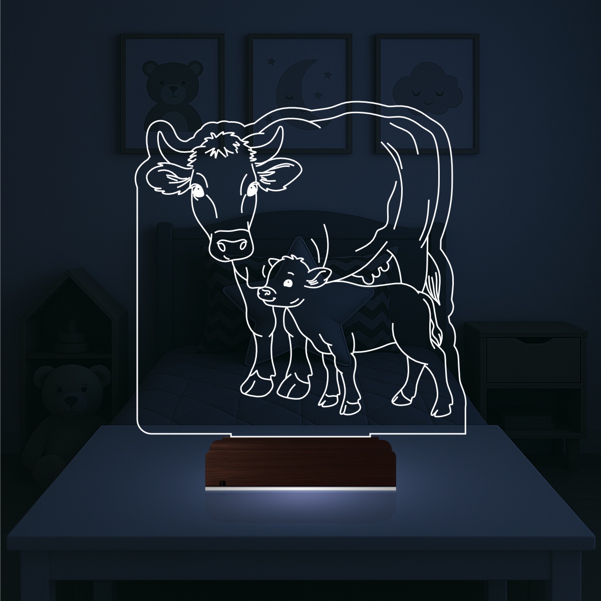 Корова с теленком — 3D LED Ночник | Подарок ребенку