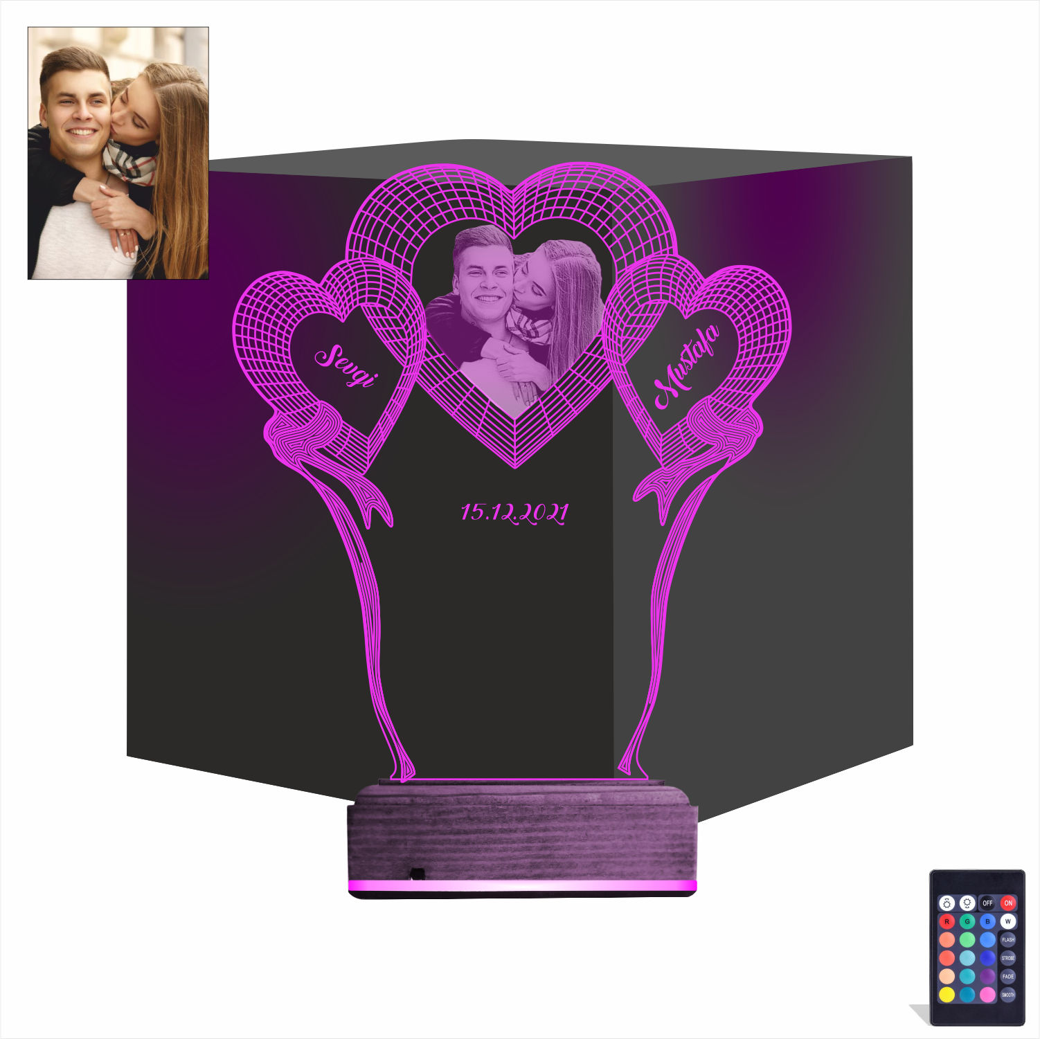 Сердца с фото и именами — 3D LED Ночник | Подарок на годовщину