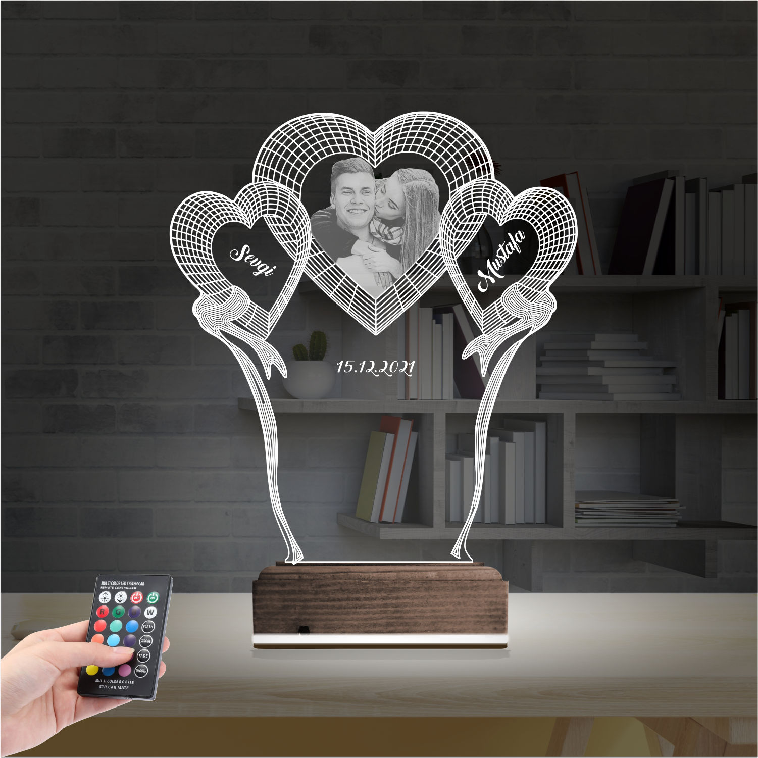 Сердца с фото и именами — 3D LED Ночник | Подарок на годовщину