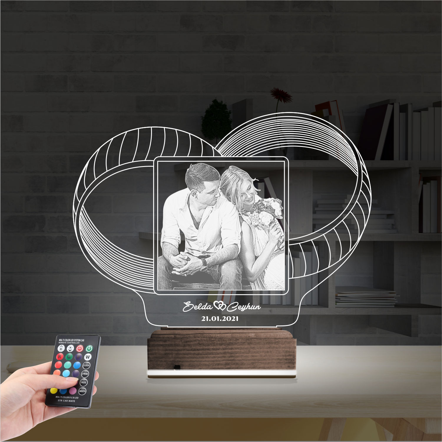 Кольца с фото и именами 3D Ночник