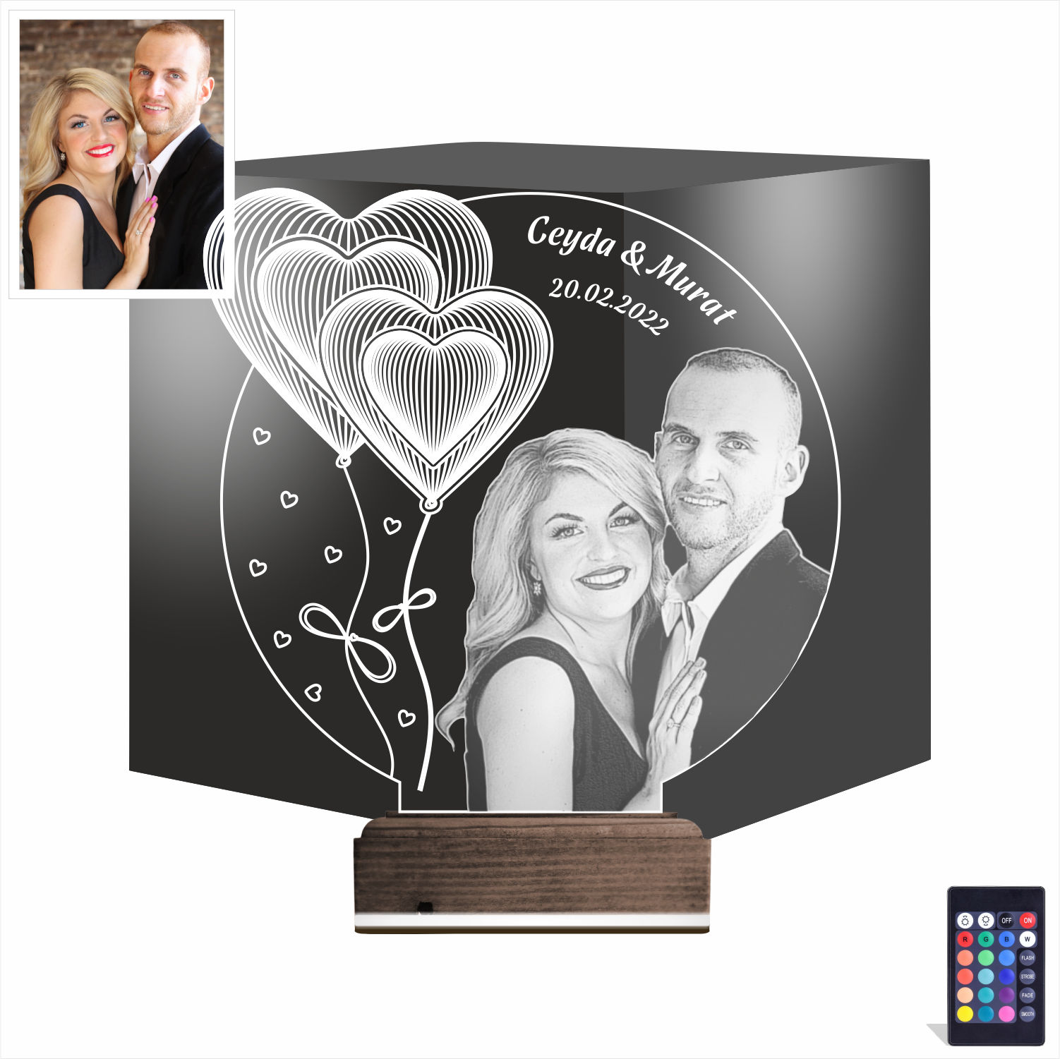 Пара с сердцами по фото 3D Ночник