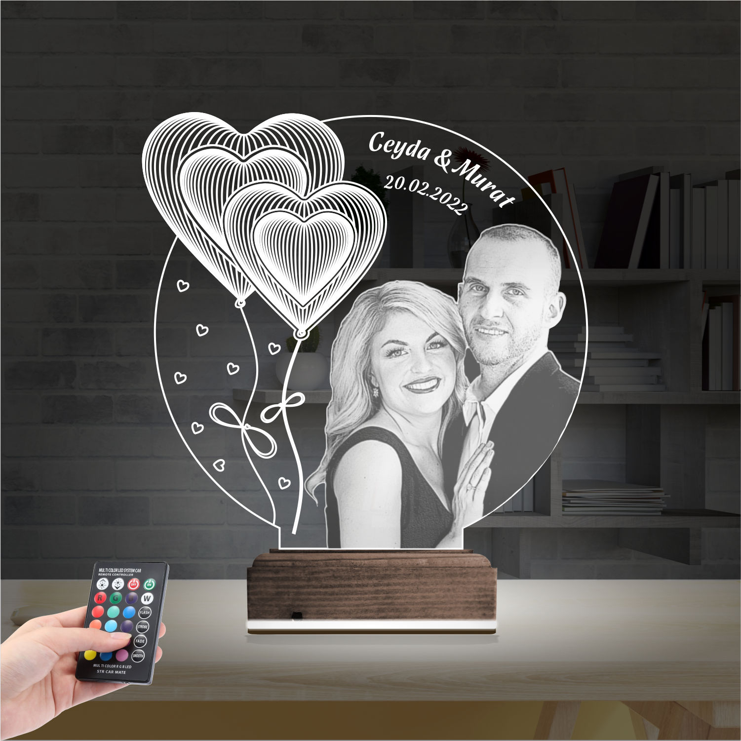 Пара с сердцами по фото 3D Ночник