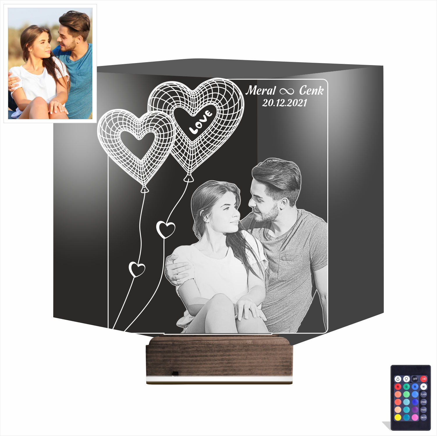 Влюбленная пара и сердца — 3D LED Ночник | Подарок любимым