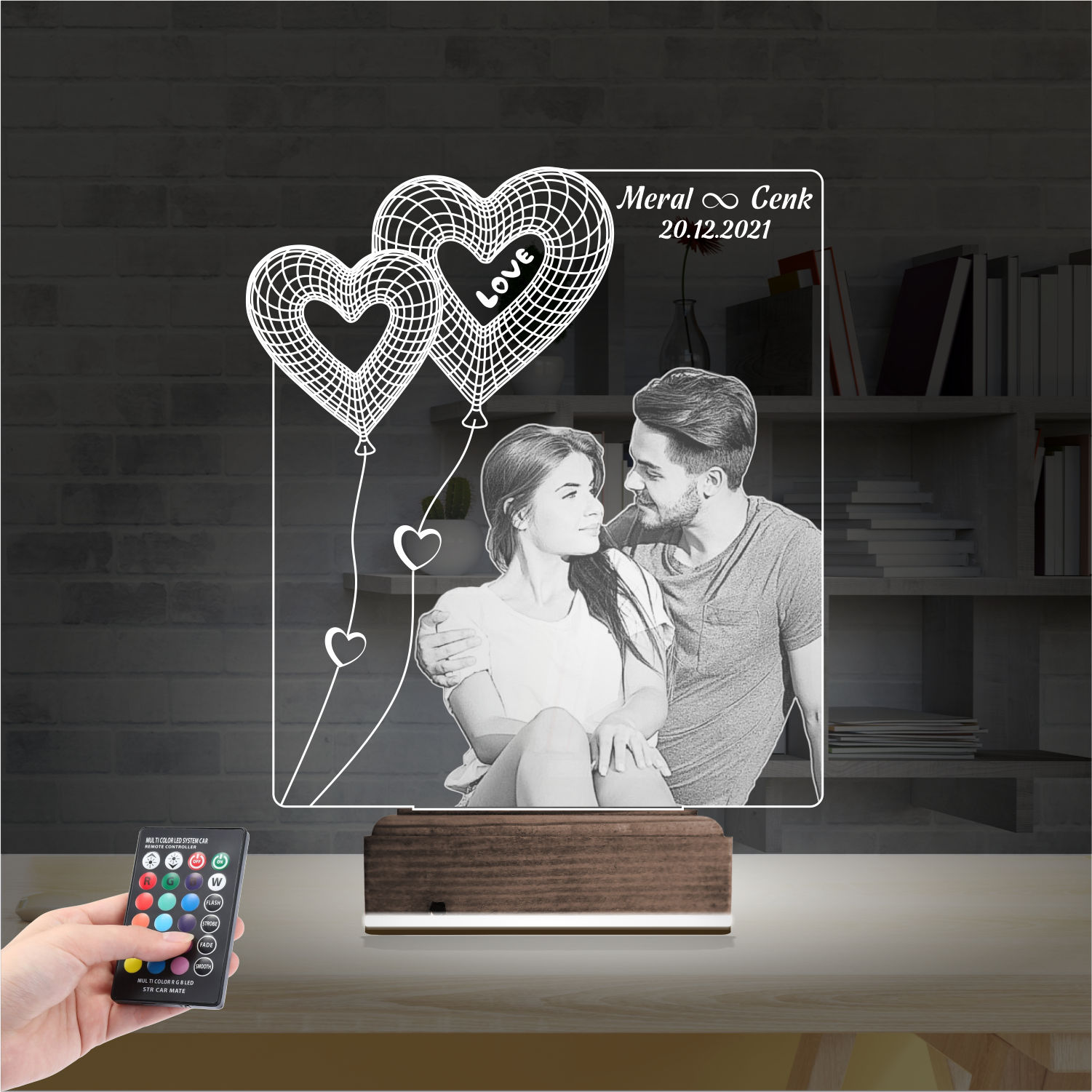 Влюбленная пара и сердца — 3D LED Ночник | Подарок любимым