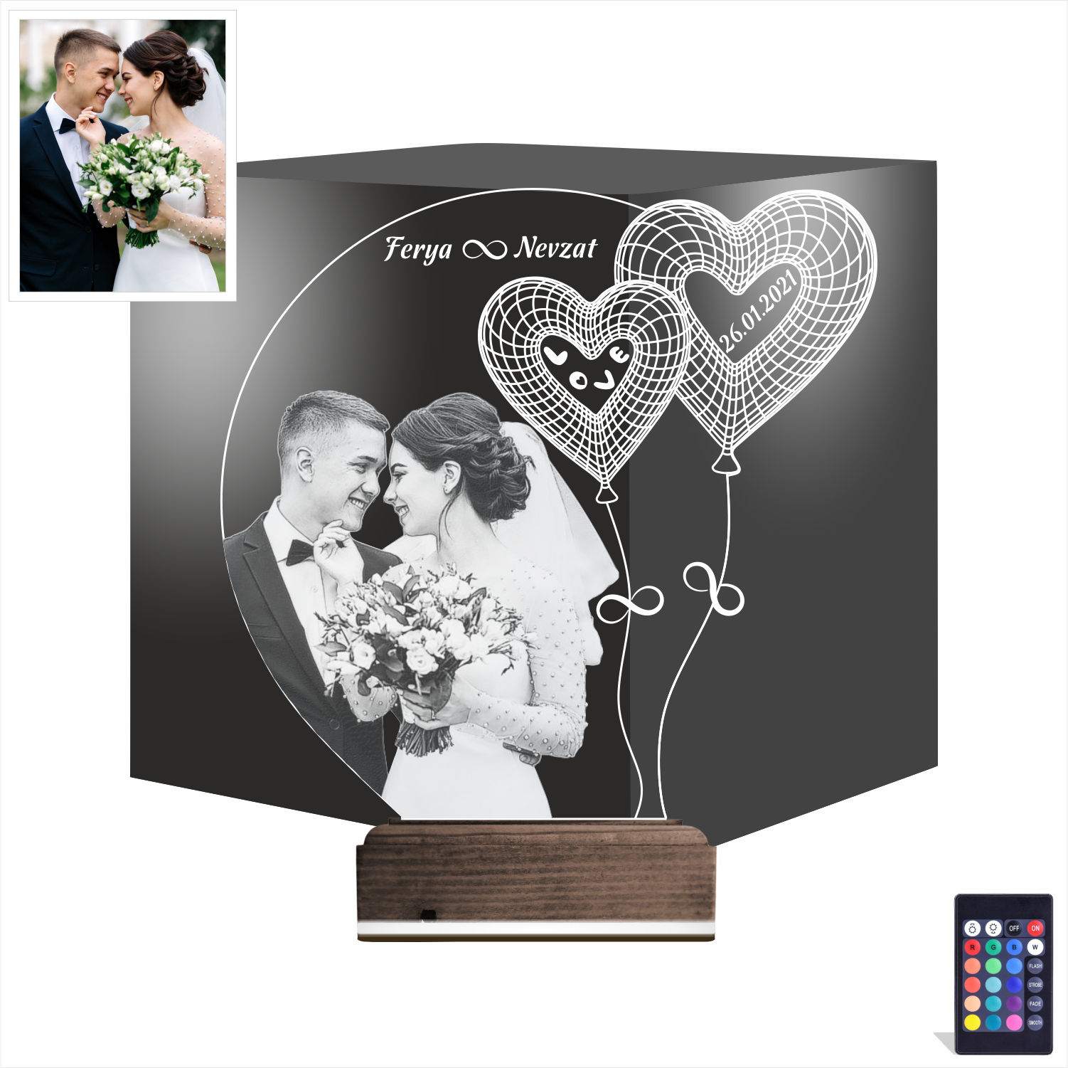Свадебное фото — 3D LED Ночник | Подарок на годовщину
