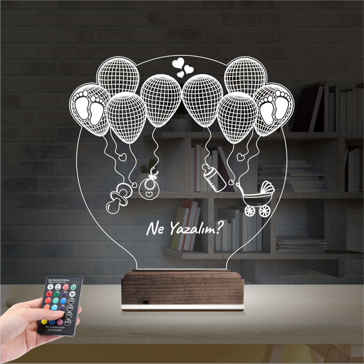 Воздушные шары и малыш — 3D LED Ночник | Подарок на рождение