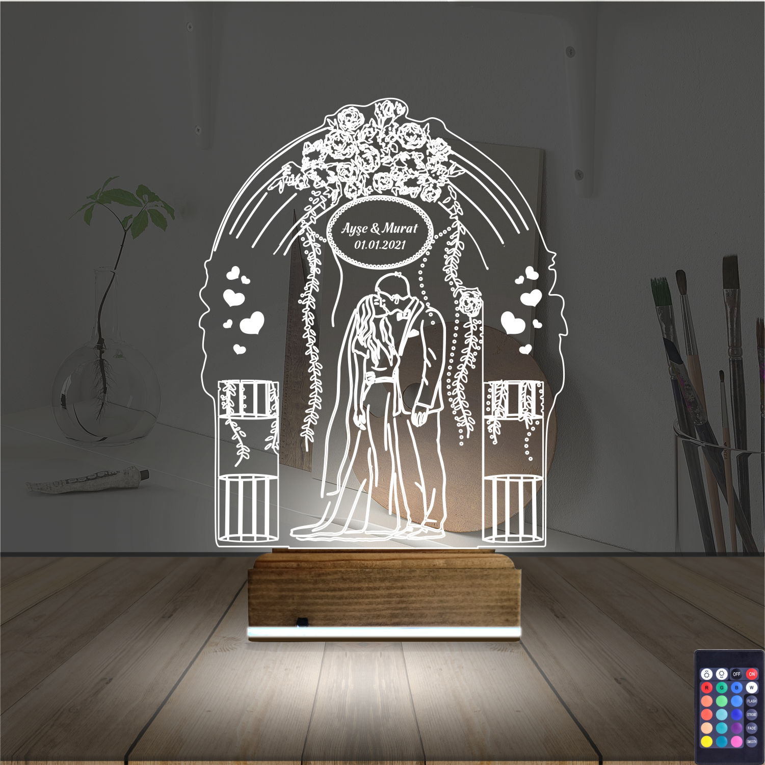 Свадебная арка и пара — 3D LED Ночник | Подарок на годовщину