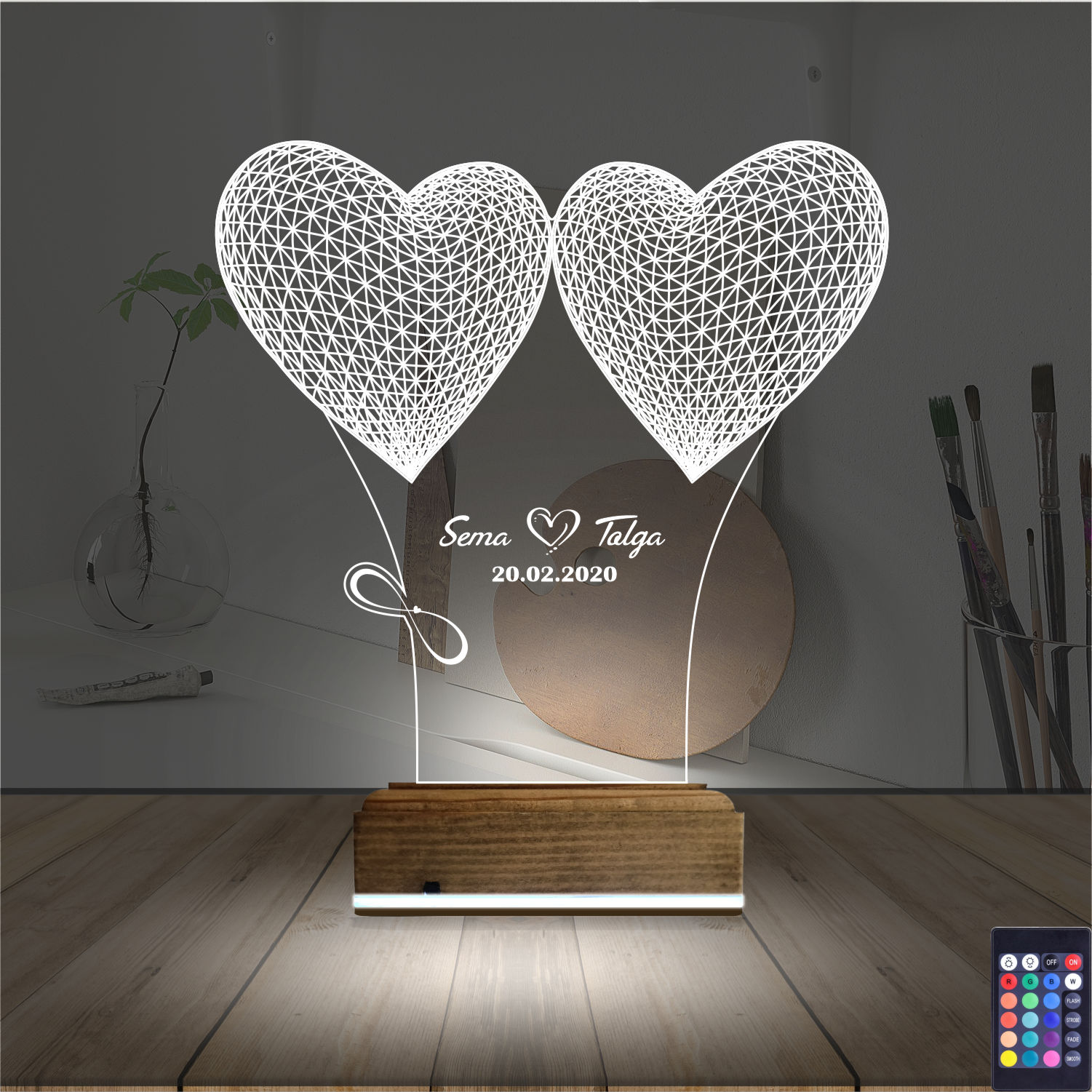 Сердца с именами — 3D LED Ночник | Романтический подарок