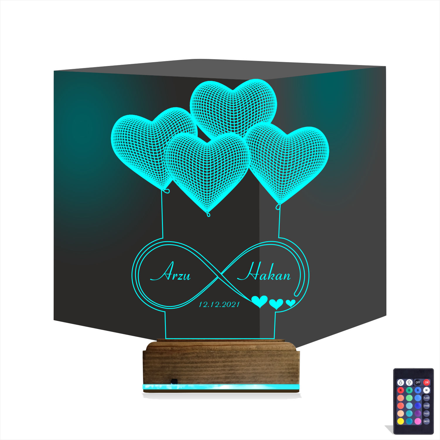 Сердца и бесконечность — 3D LED Ночник | Подарок на годовщину