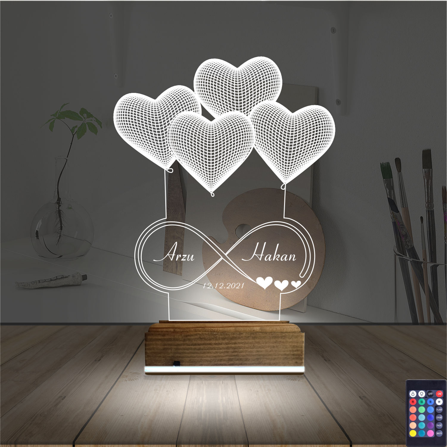 Сердца и бесконечность — 3D LED Ночник | Подарок на годовщину