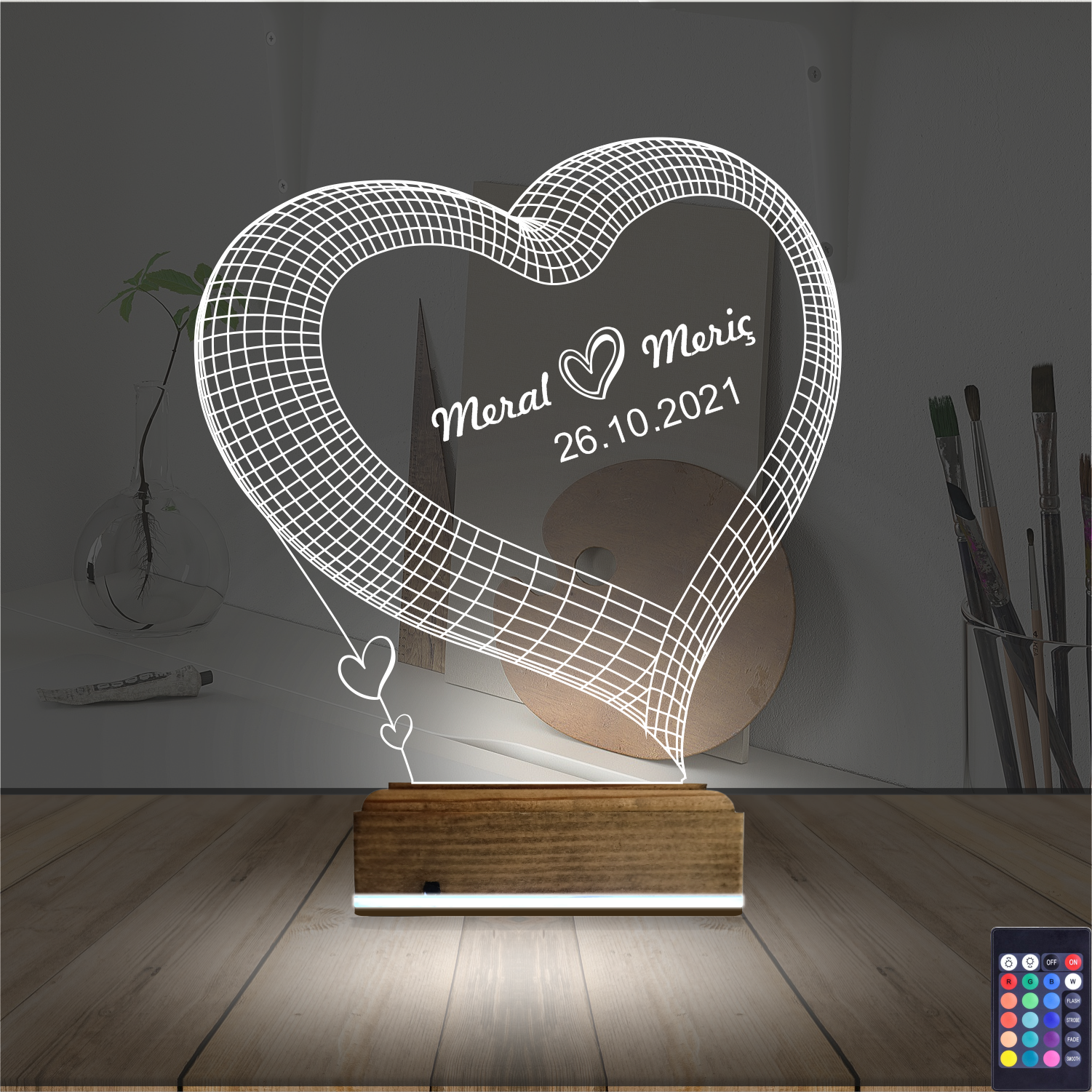 Сердце с именами — 3D LED Ночник | Подарок на годовщину