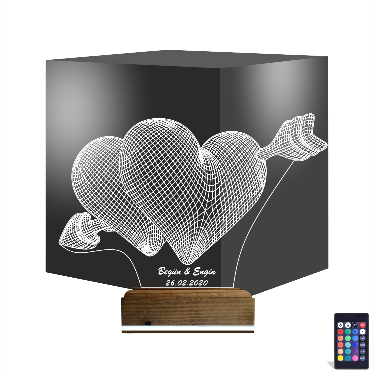 Сердца со стрелой — 3D LED Ночник | Подарок на годовщину