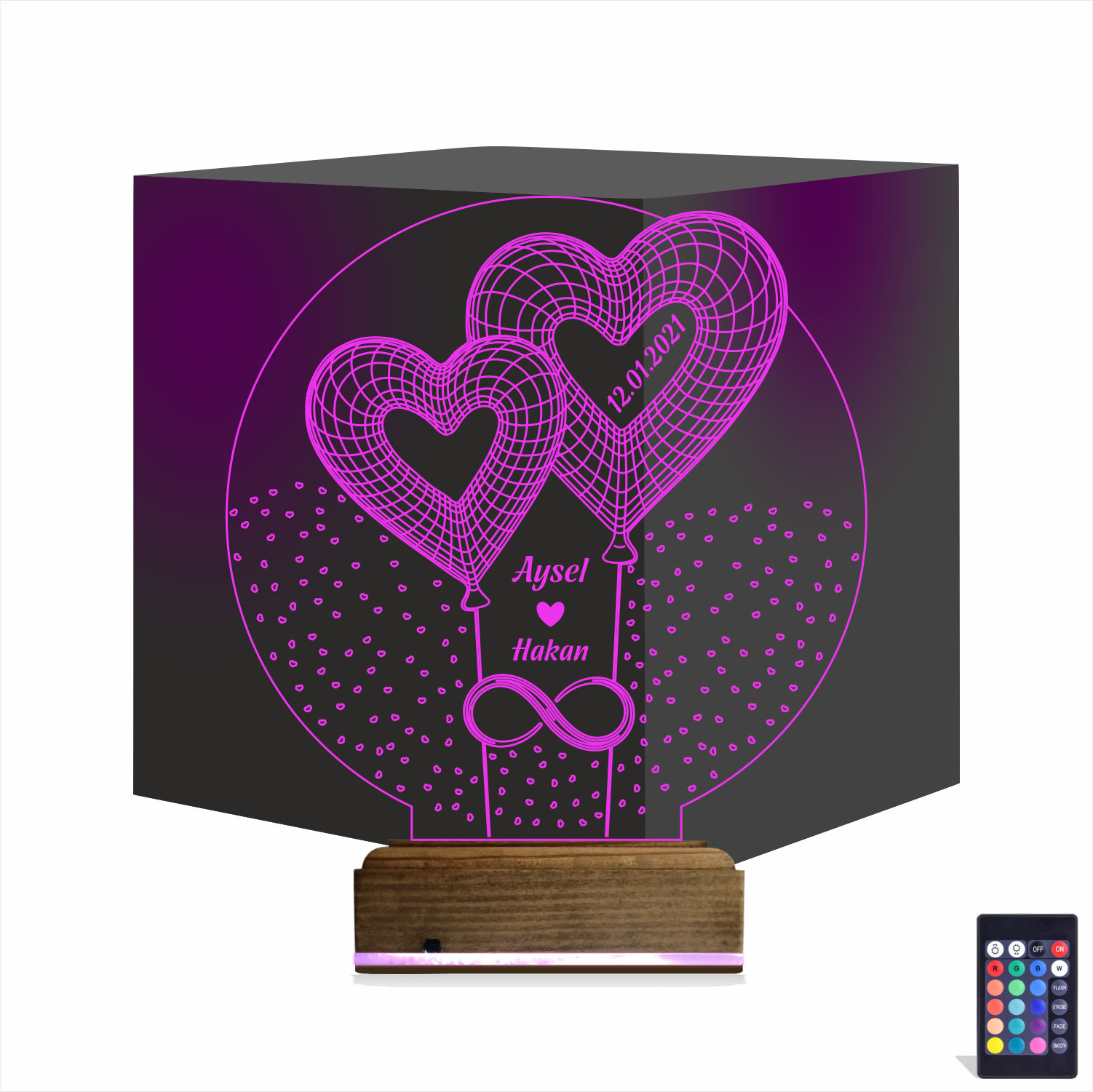Сердца и Бесконечность — 3D LED Ночник | Романтический подарок