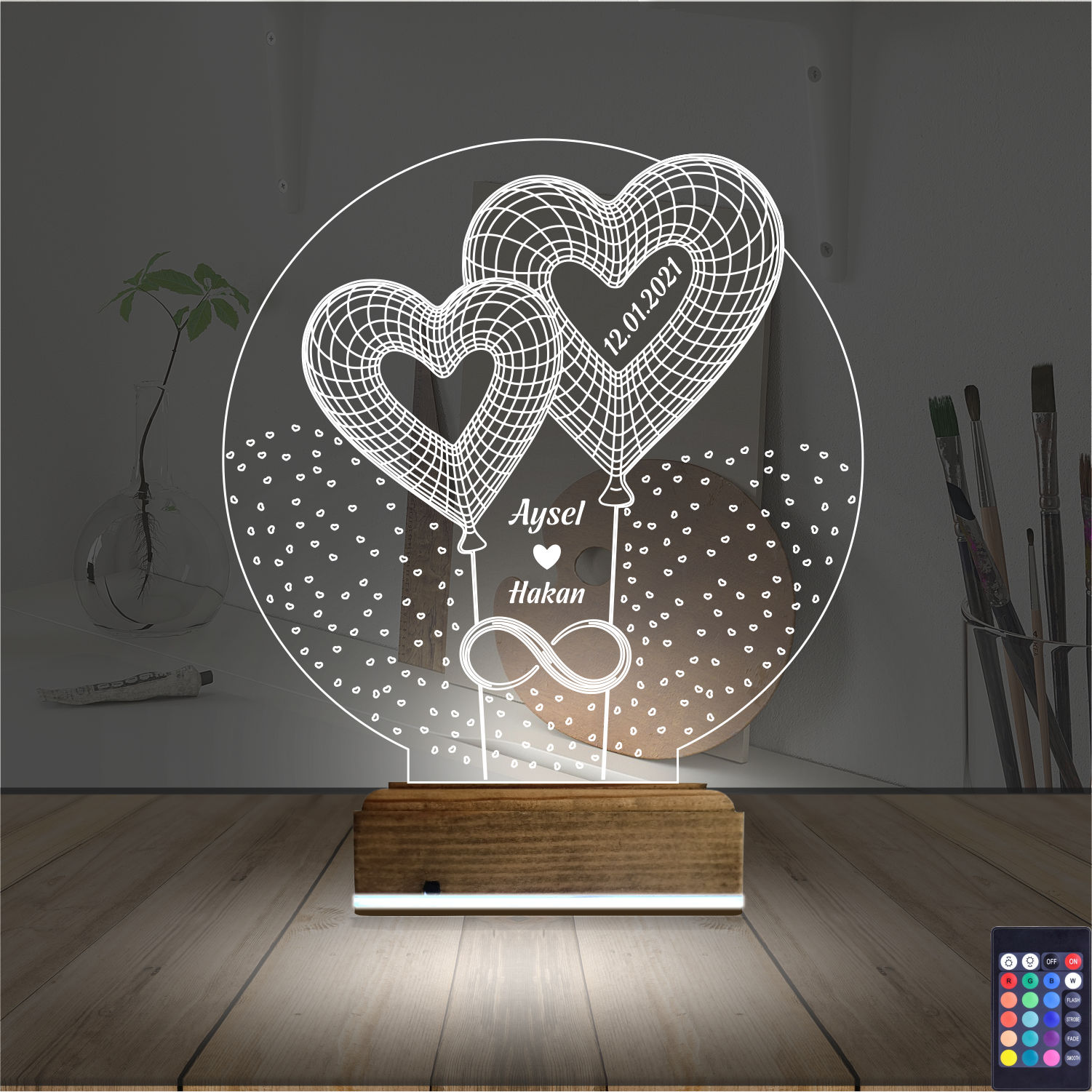 Сердца и Бесконечность — 3D LED Ночник | Романтический подарок