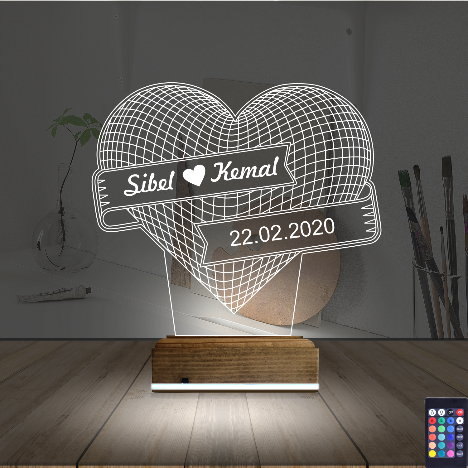 Сердце с именами — 3D LED Ночник | Подарок на годовщину