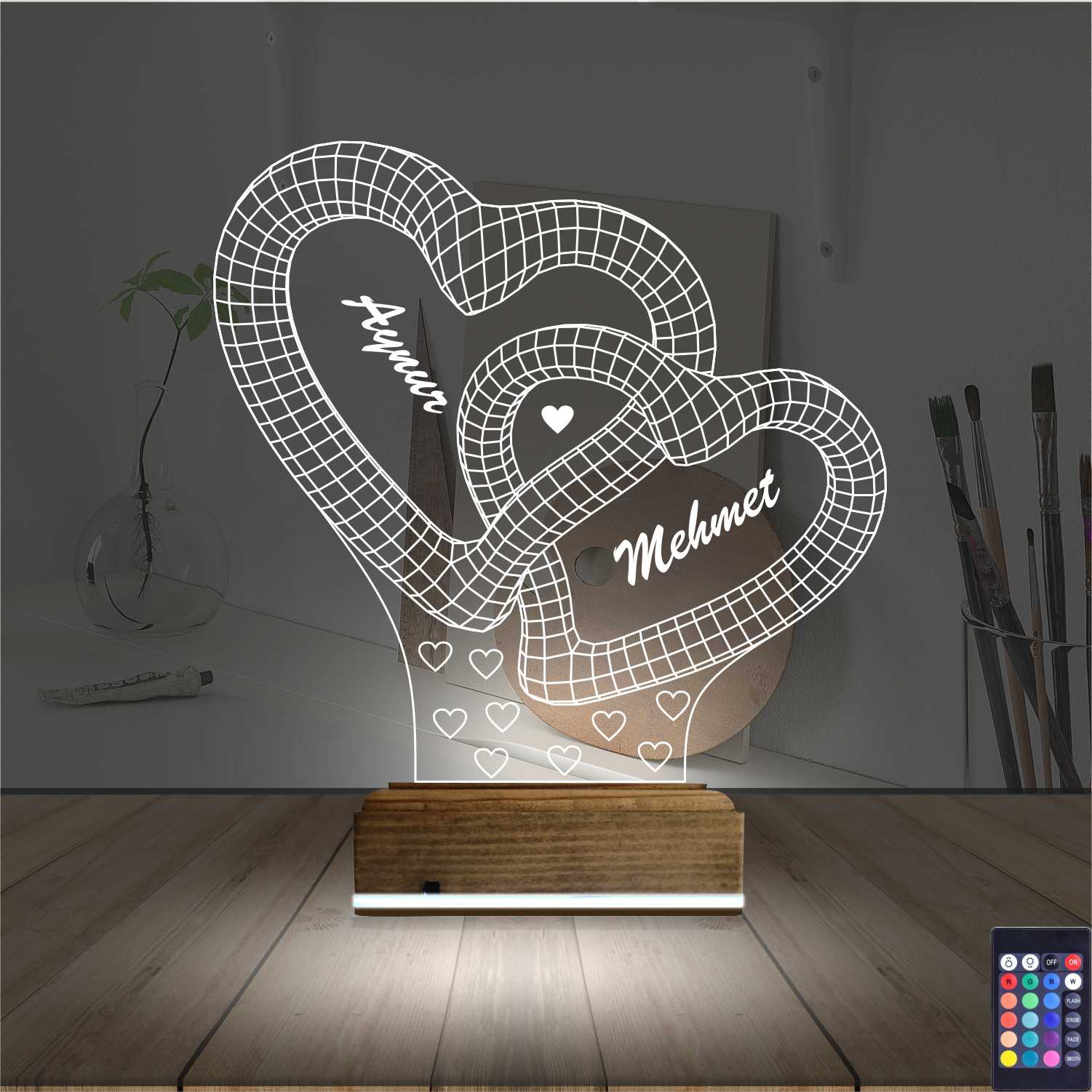 Сердца с именами — 3D LED Ночник | Романтический подарок
