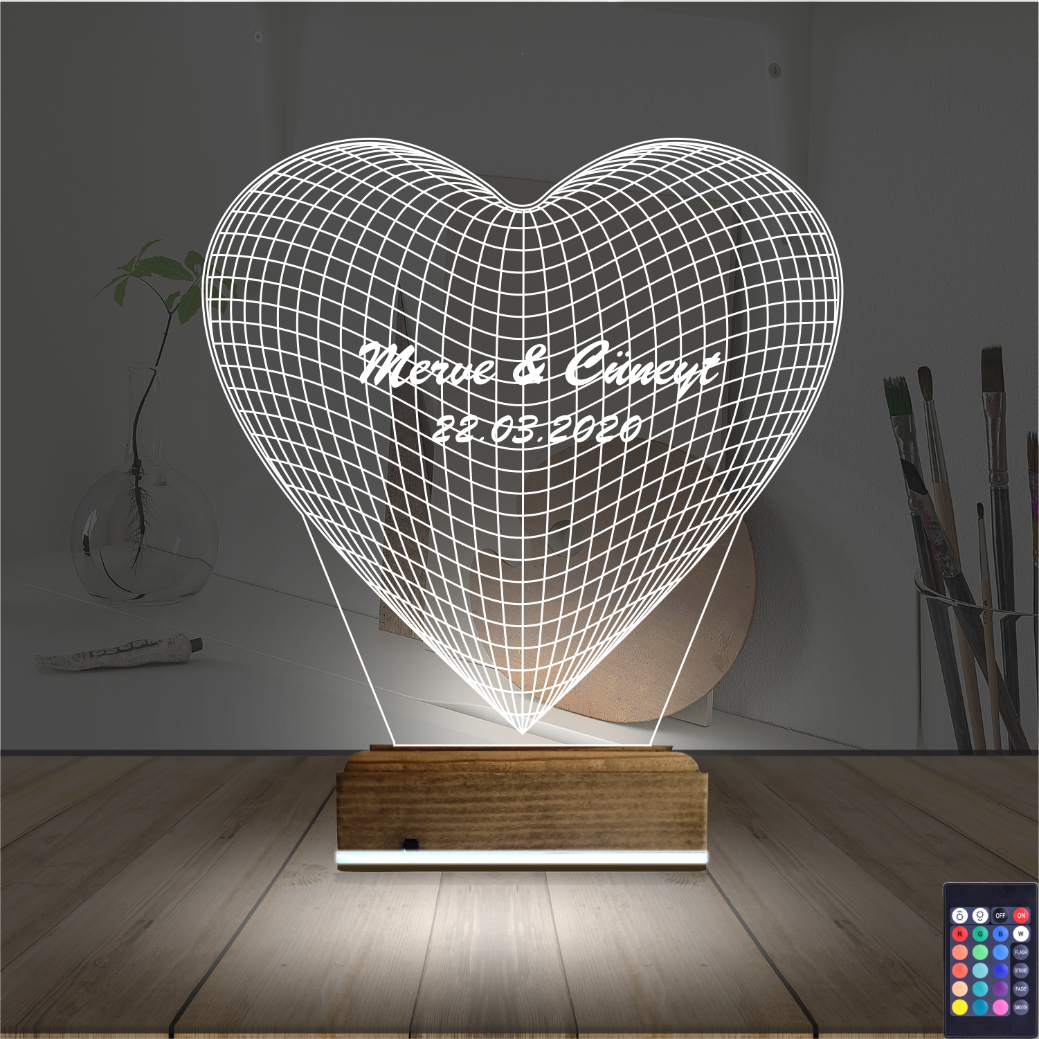 Сердце с именами — 3D LED Ночник | Романтический подарок