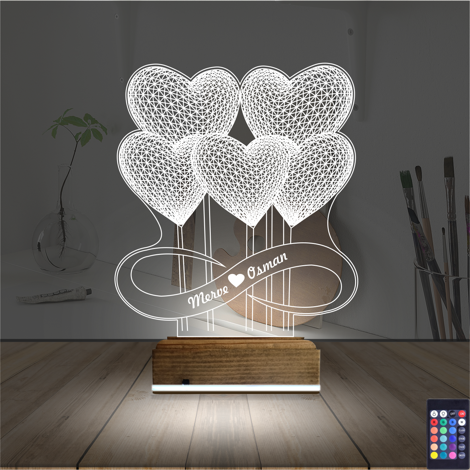 Сердца и Бесконечность — 3D LED Ночник | Подарок паре