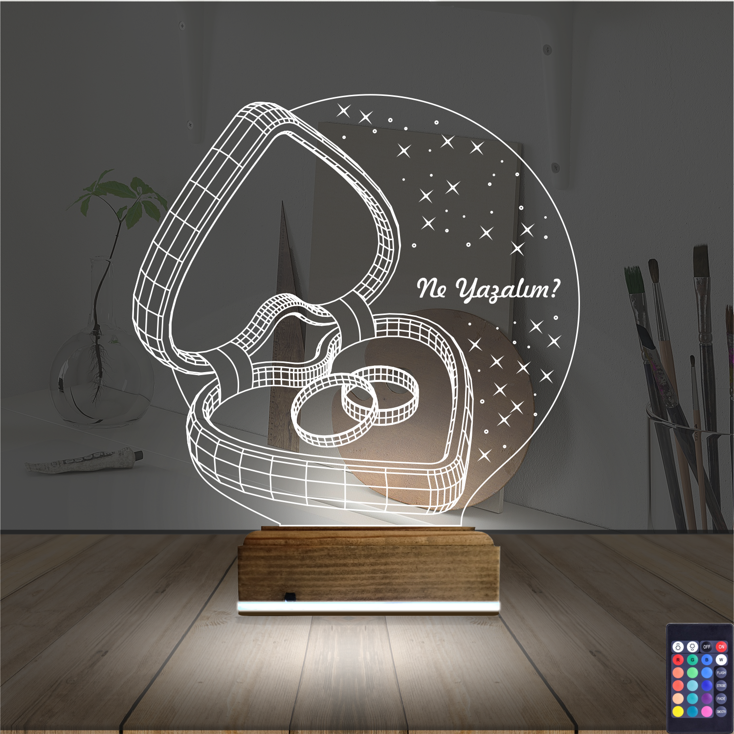 Кольца в шкатулке-сердце — 3D LED Ночник | Подарок на свадьбу