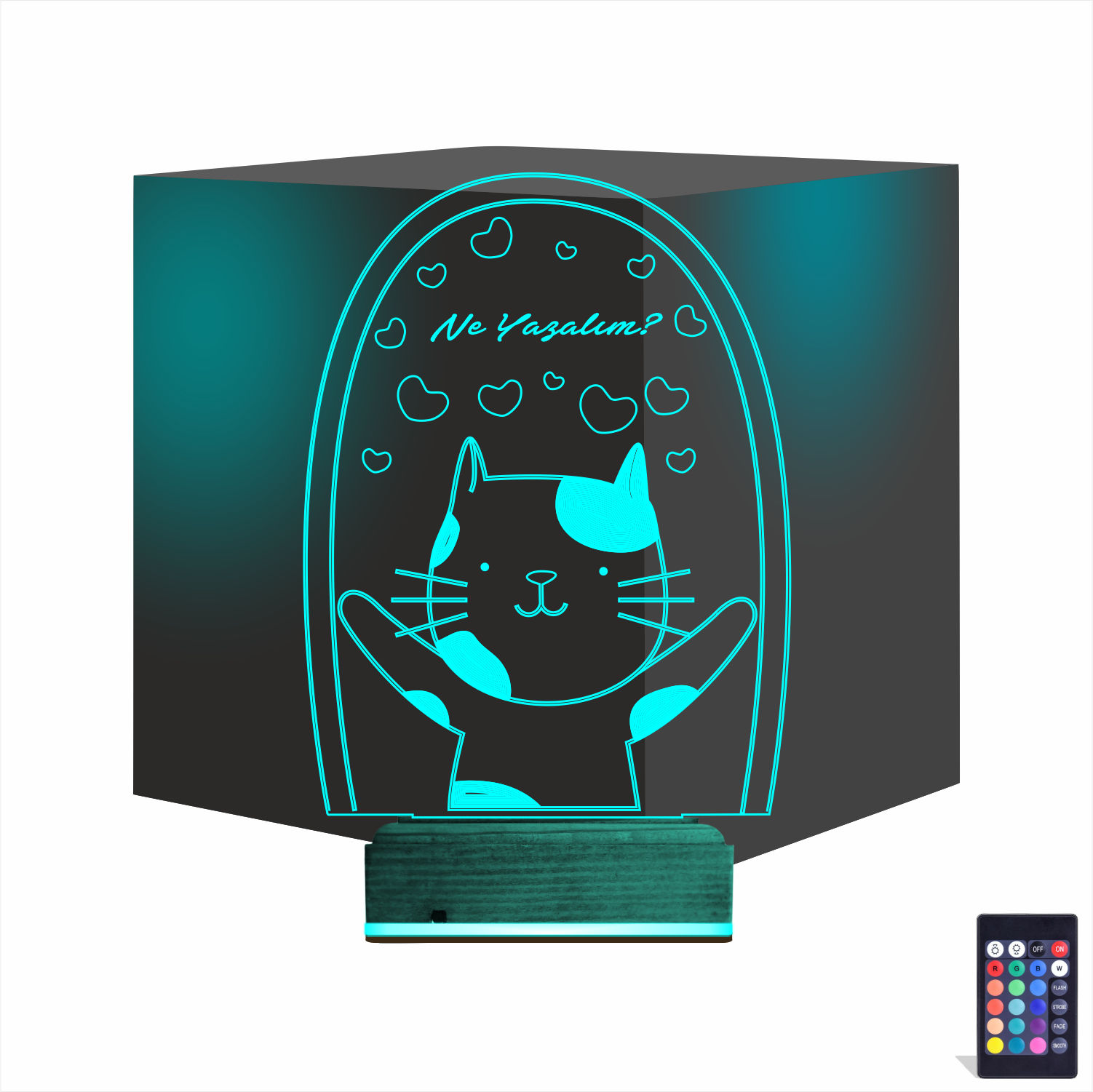 Кот с сердечками — 3D LED Ночник | Подарок любимым