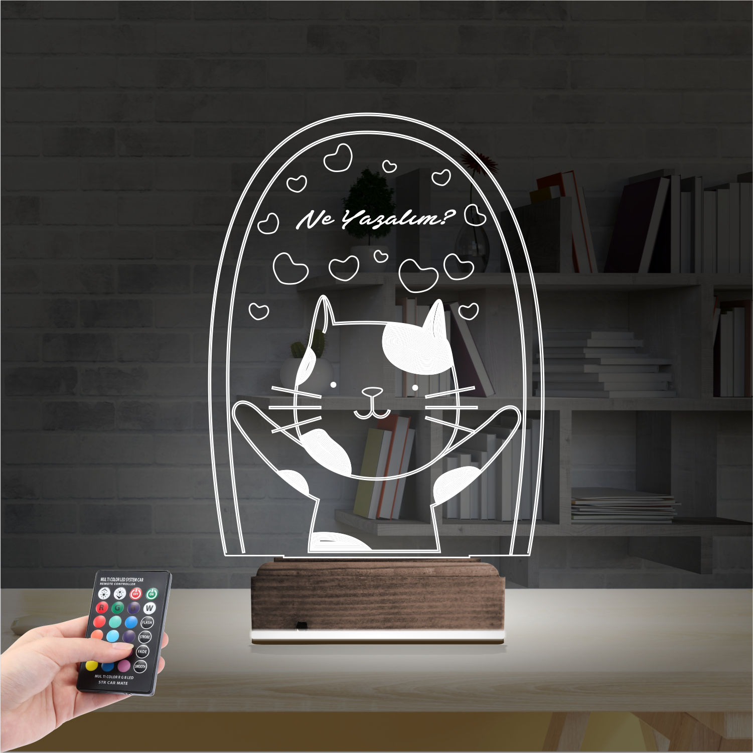 Кот с сердечками — 3D LED Ночник | Подарок любимым