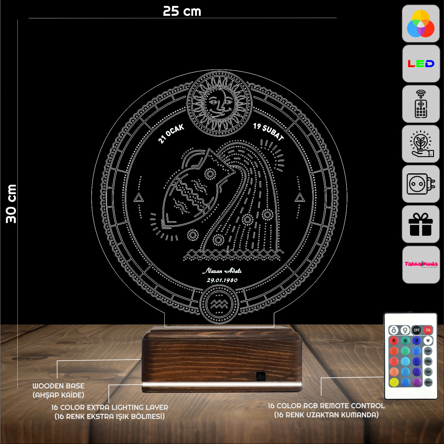 Водолей — 3D LED Ночник | Именной подарок по знаку зодиака