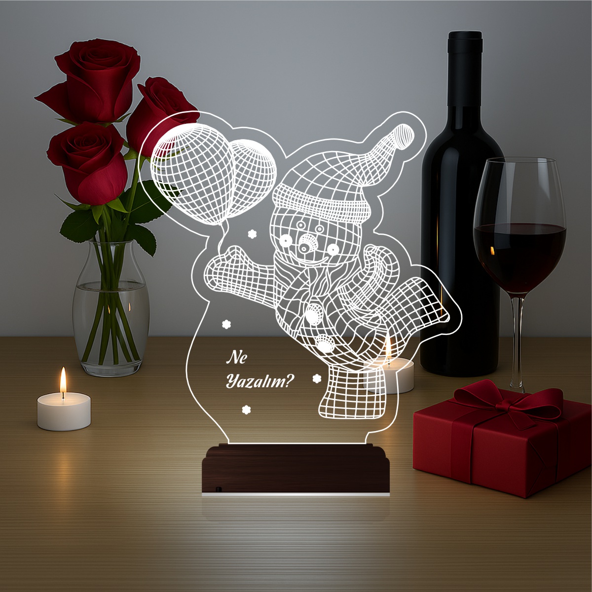 Снеговик с шариками — 3D LED Ночник | Именной подарок