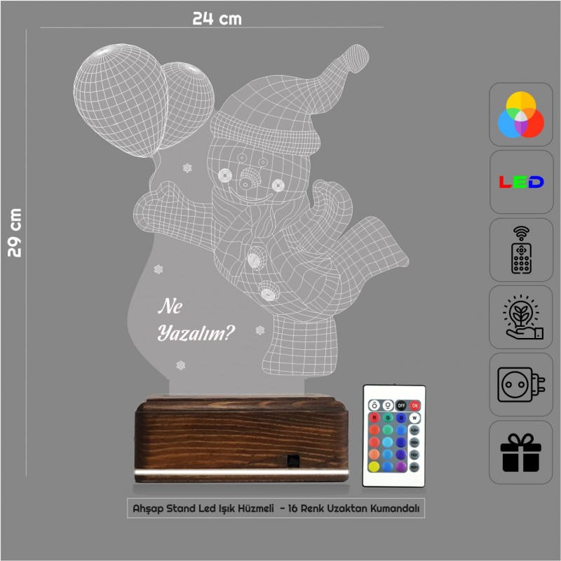 Снеговик с шариками — 3D LED Ночник | Именной подарок