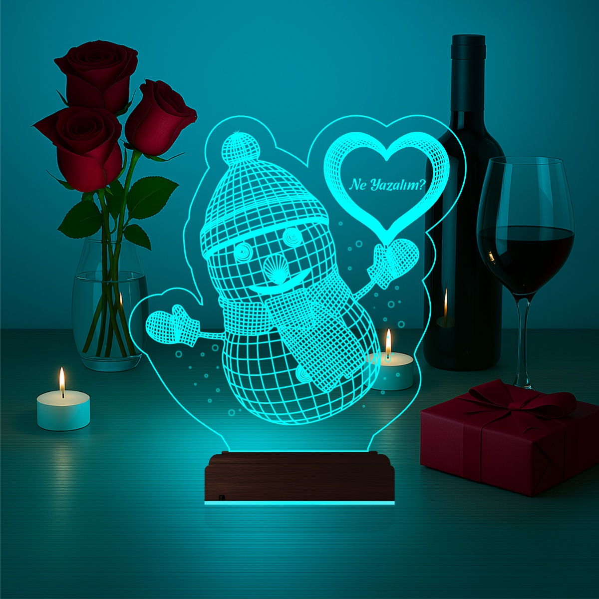 Снеговик с сердцем — 3D LED Ночник | Романтический подарок