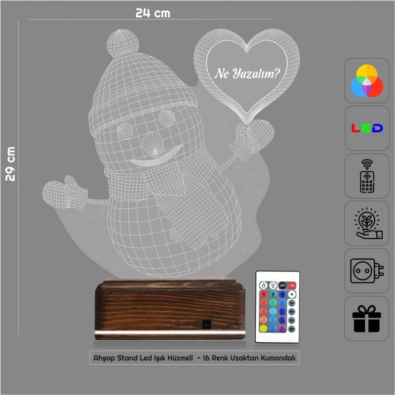 Снеговик с сердцем — 3D LED Ночник | Романтический подарок