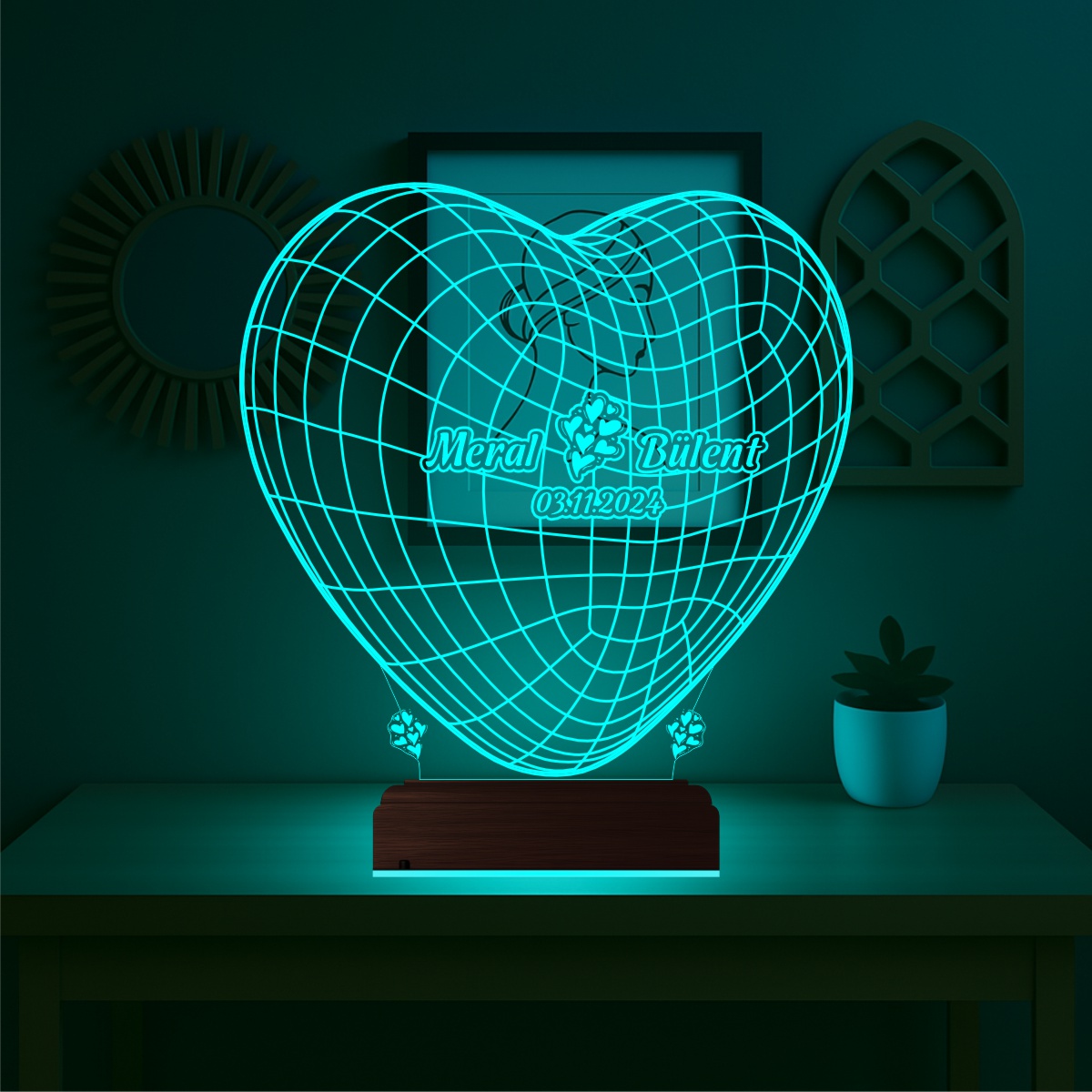 Сердце с именами — 3D LED Ночник | Подарок на годовщину