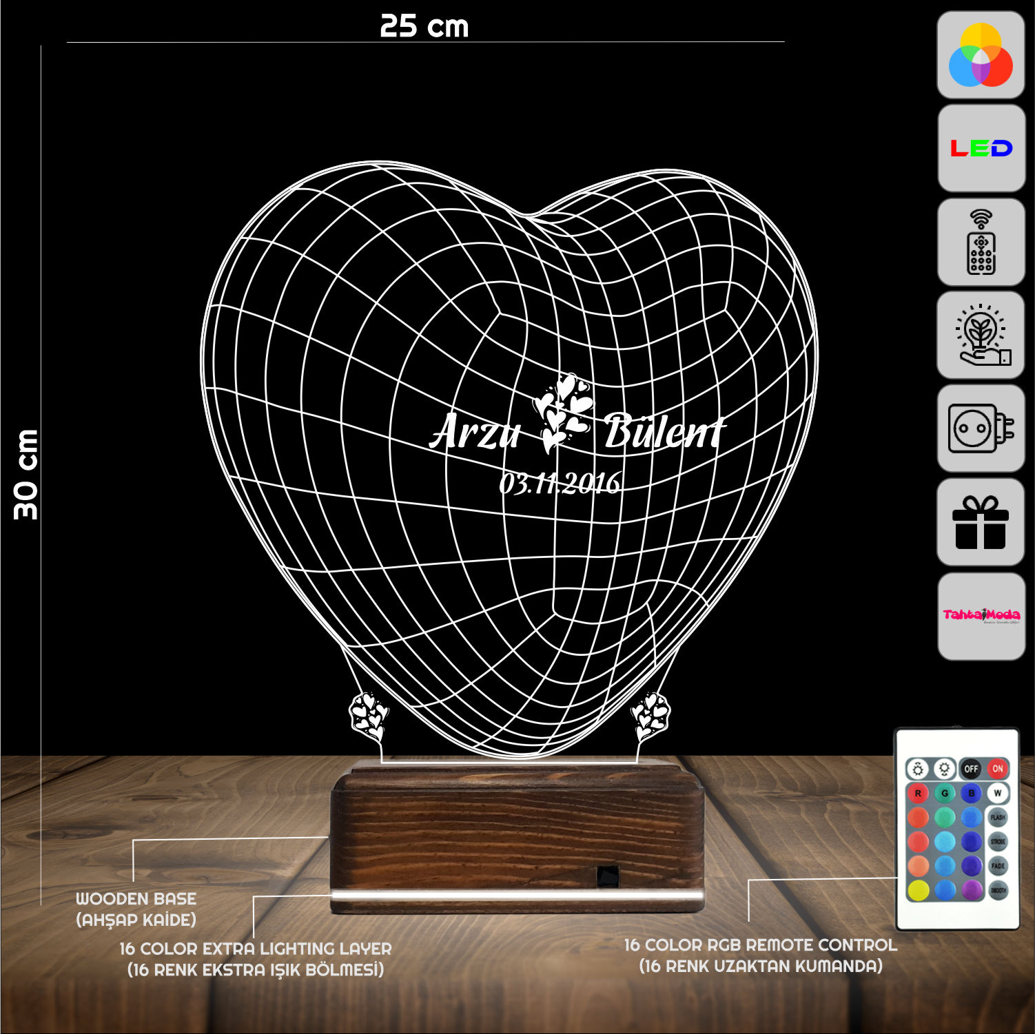 Сердце с именами — 3D LED Ночник | Подарок на годовщину
