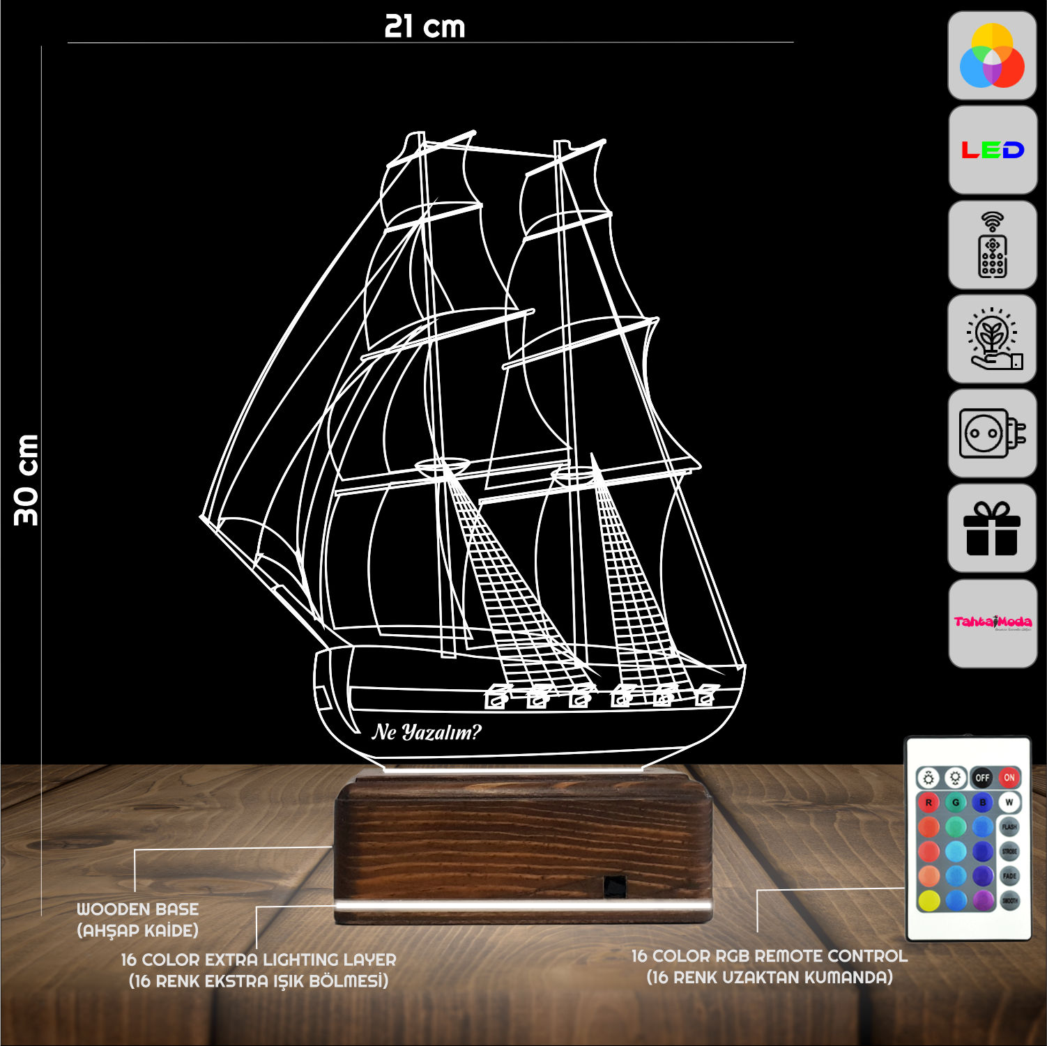 Ататюрк и Парусник — 3D LED Ночник | Подарок мужчине