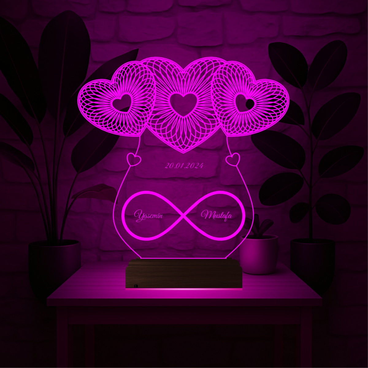 Сердца и бесконечность — 3D LED Ночник | Подарок на годовщину