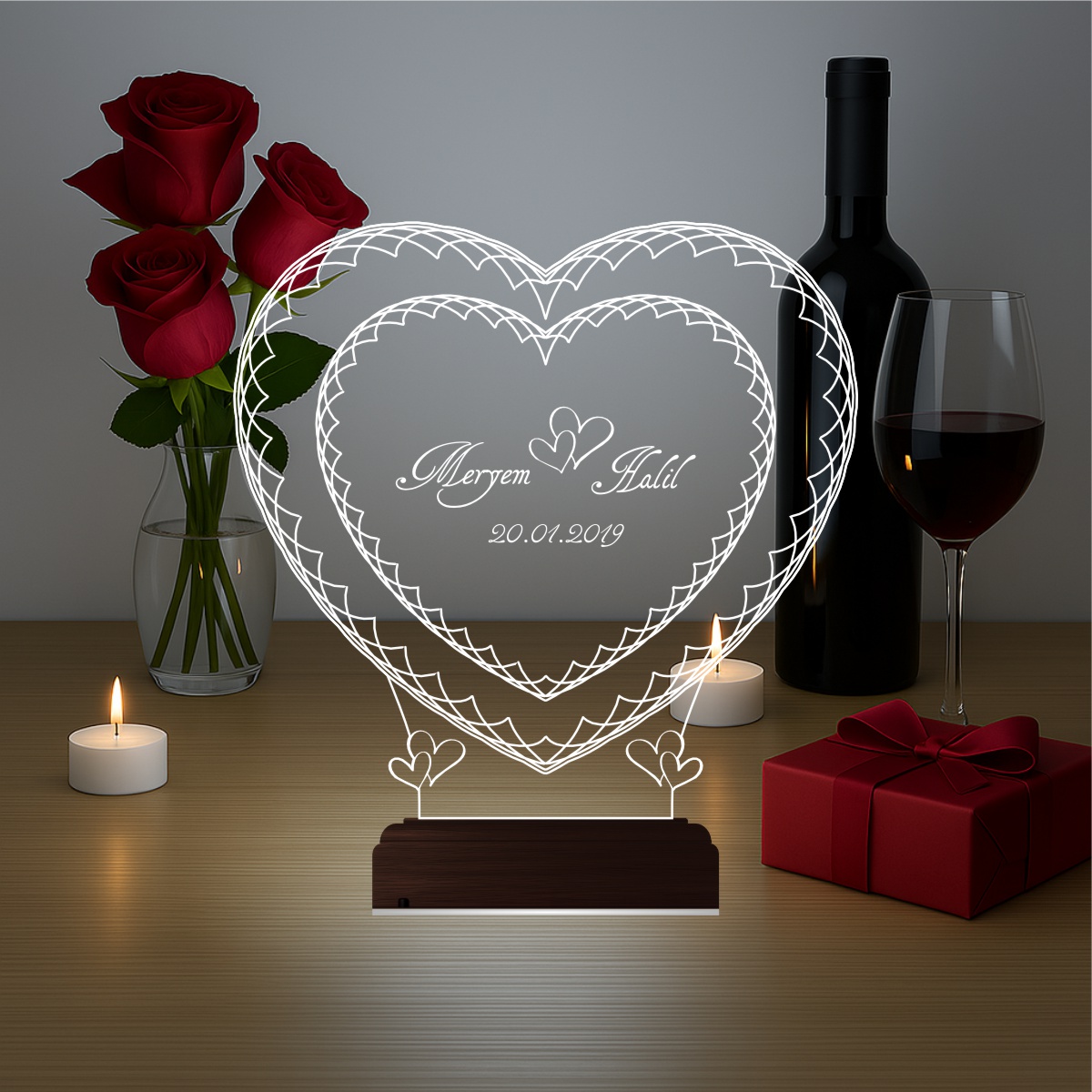 Именные Сердца — 3D LED Ночник | Подарок на годовщину