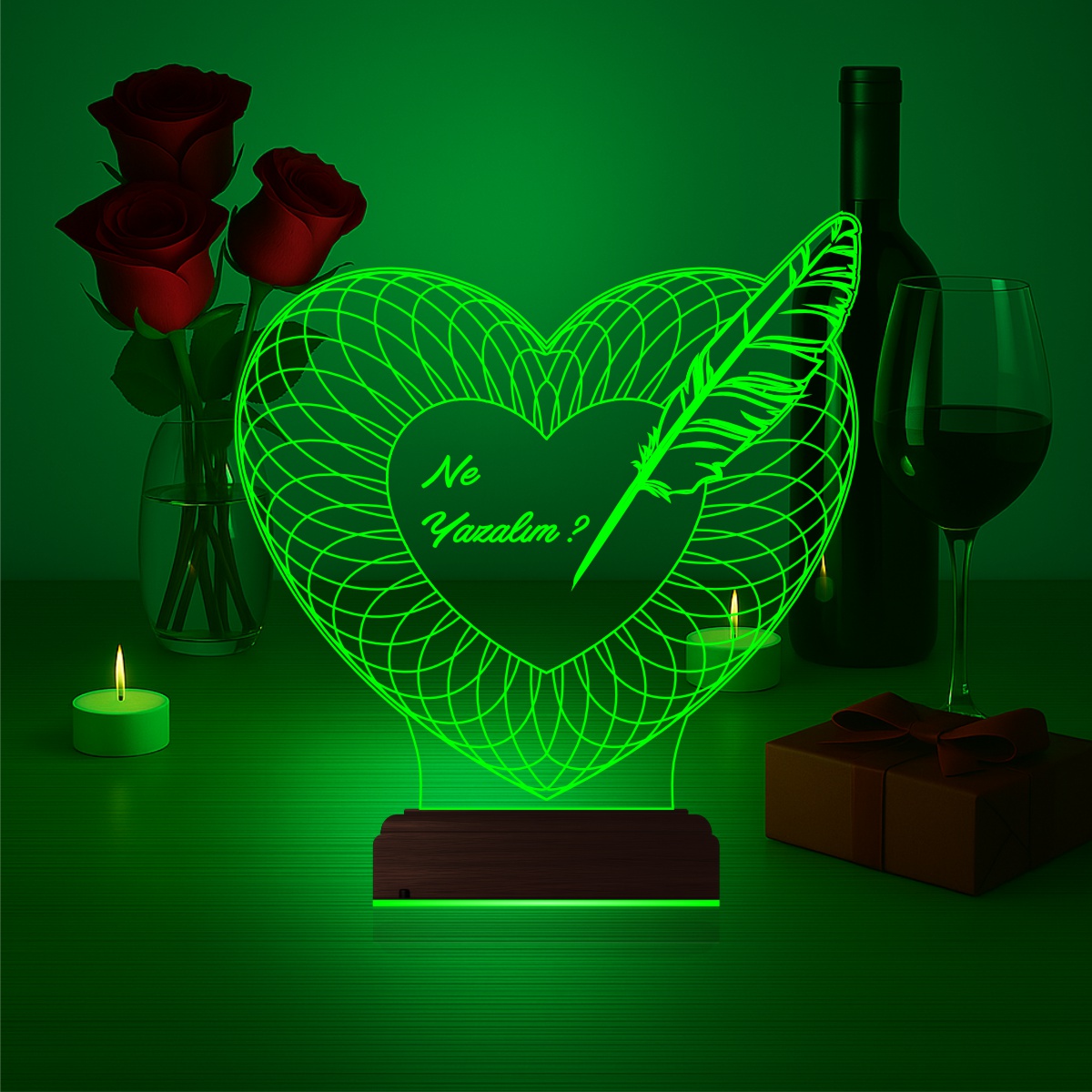 Сердце с пером — 3D LED Ночник | Романтический подарок
