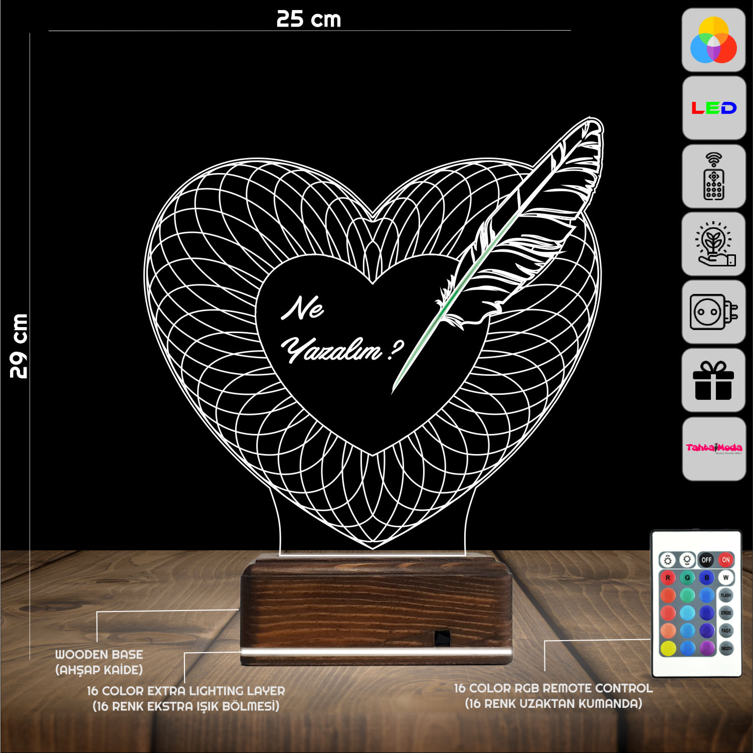 Сердце с пером — 3D LED Ночник | Романтический подарок