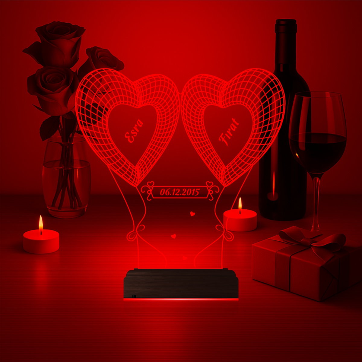 Сердца с именами — 3D LED Ночник | Романтический подарок