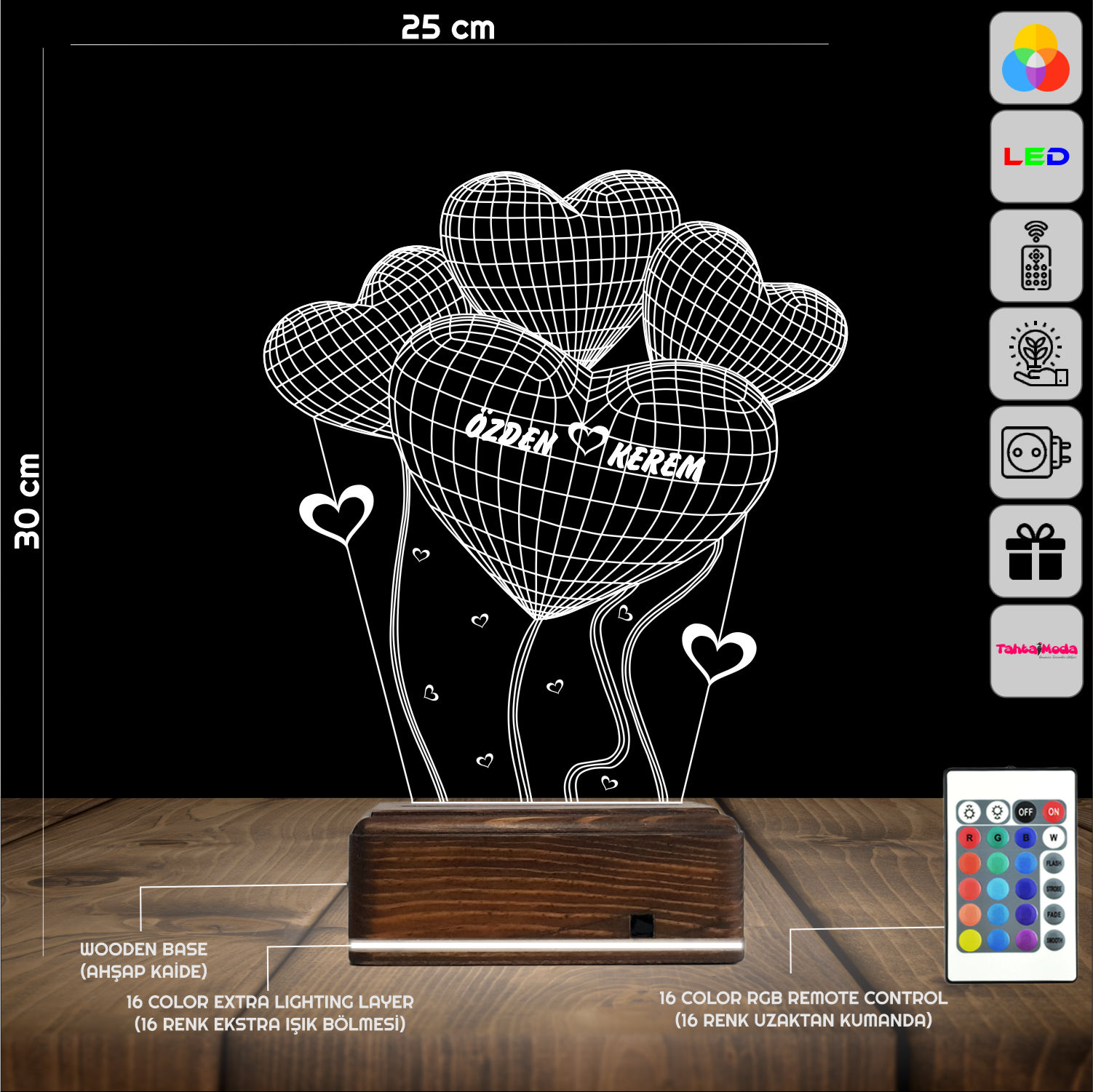 Сердца с именами — 3D LED Ночник | Романтический подарок