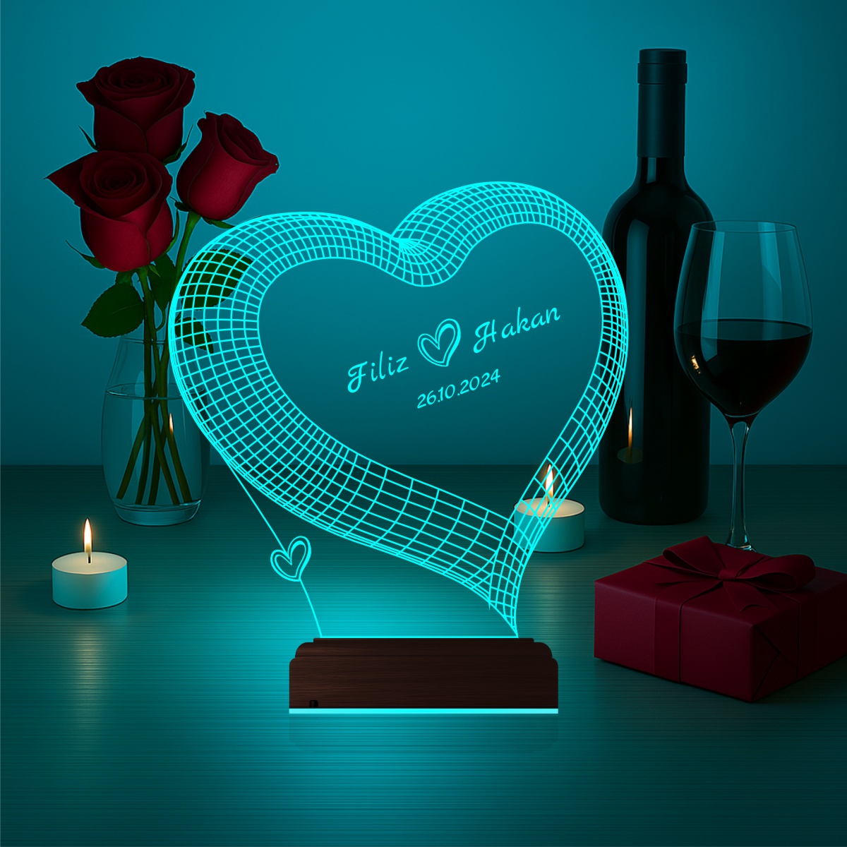 Сердце с именами — 3D LED Ночник | Подарок на годовщину