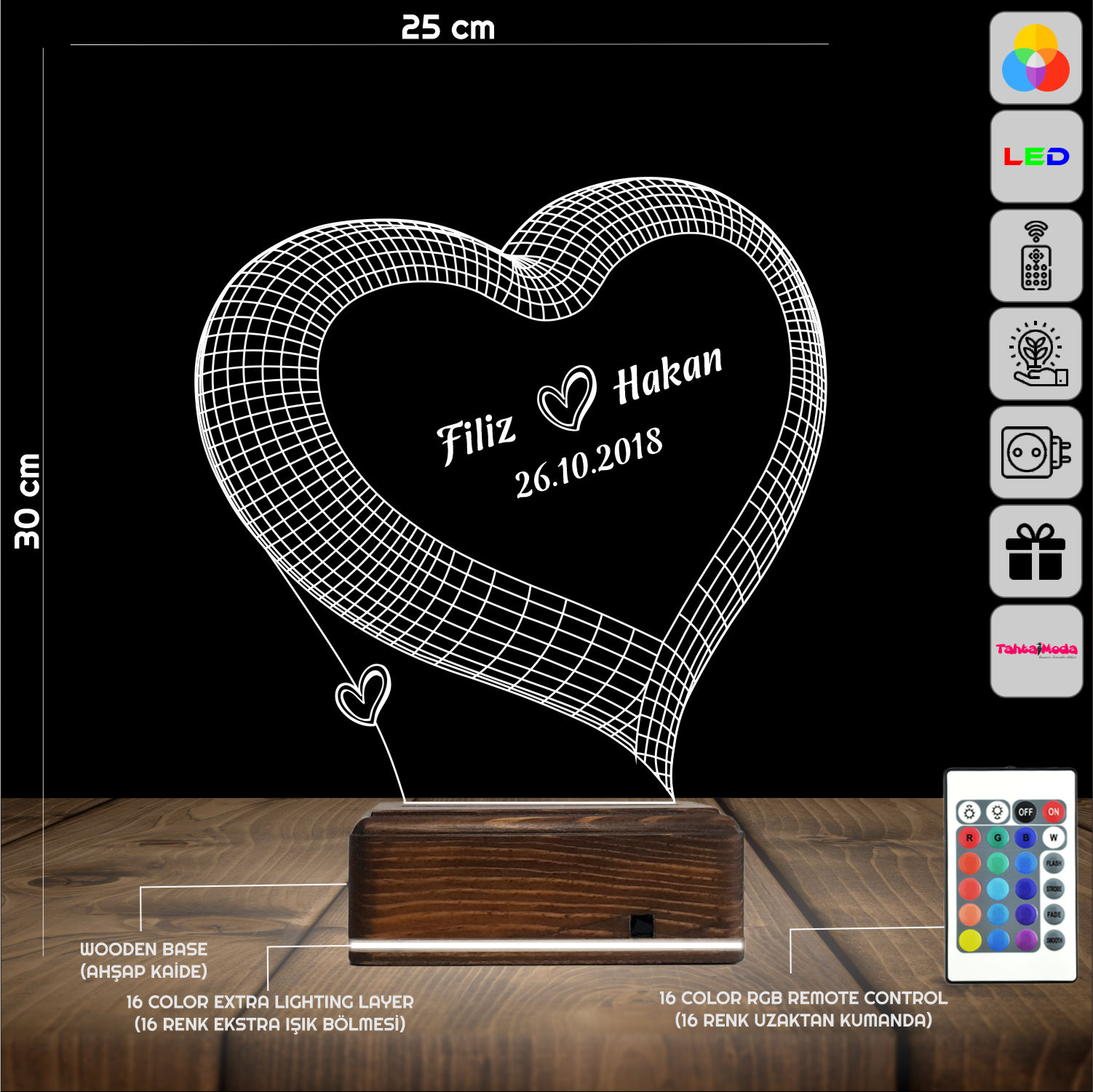 Сердце с именами — 3D LED Ночник | Подарок на годовщину