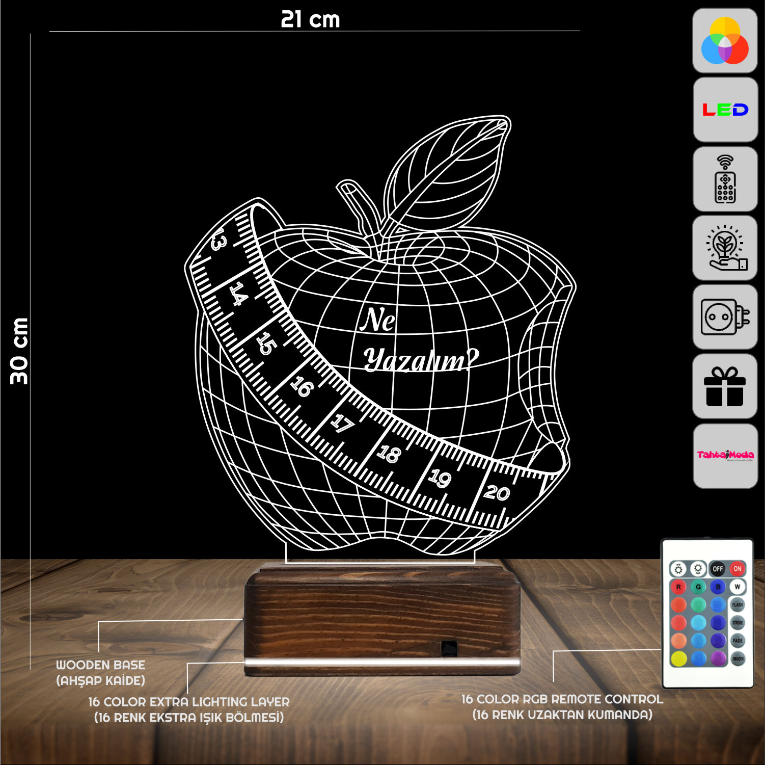 Яблоко и мерная лента — 3D LED Ночник | Подарок диетологу