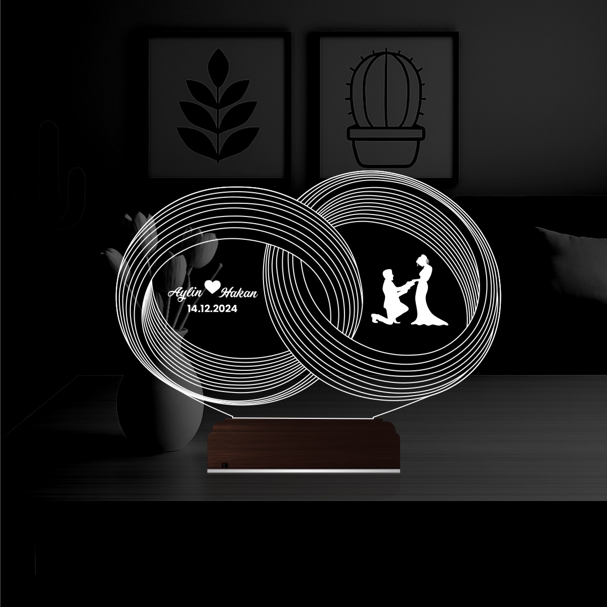 Кольца и предложение — 3D LED Ночник | Подарок на годовщину