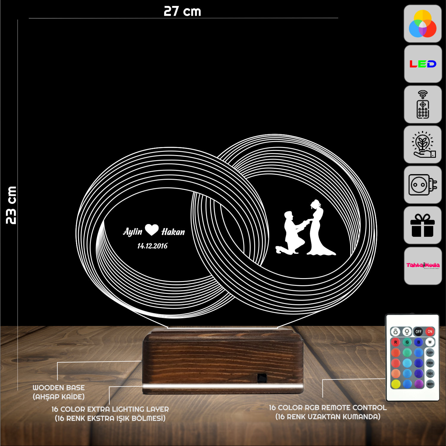 Кольца и предложение — 3D LED Ночник | Подарок на годовщину