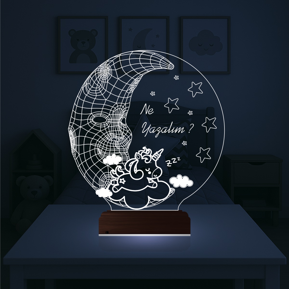 Единорог на Луне — 3D LED Ночник | Подарок ребёнку