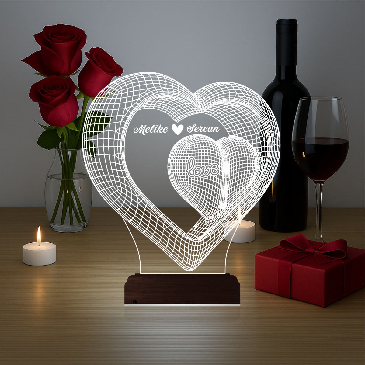 Сердца с именами 3D Ночник
